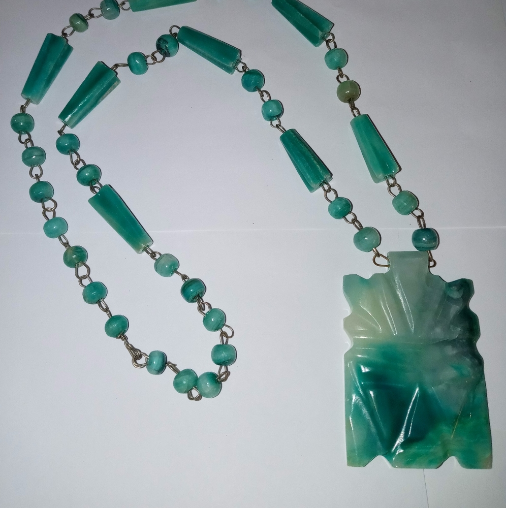 Vintage Mayan/Aztec MEX. Jade Necklace